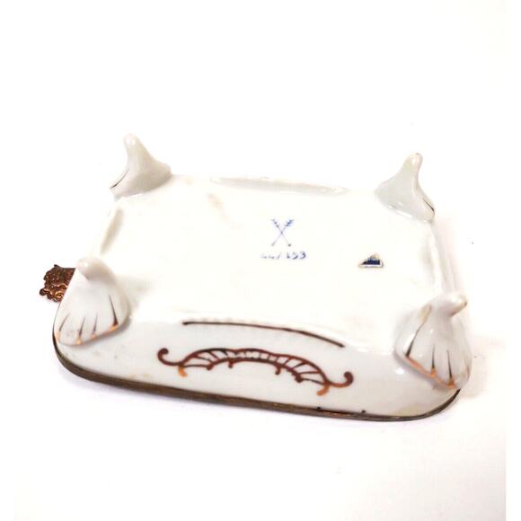Antique Porcelain Germany Kalk Crossed Arrows Mark Gilt Ashtray Hand Painted - Picture 8 of 8